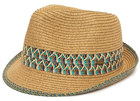 Funky Junque Women's Upf50+ Adjustable Multicolor Woven Short Brim Fedora Hat for Summer Fashion - 1 - Blue