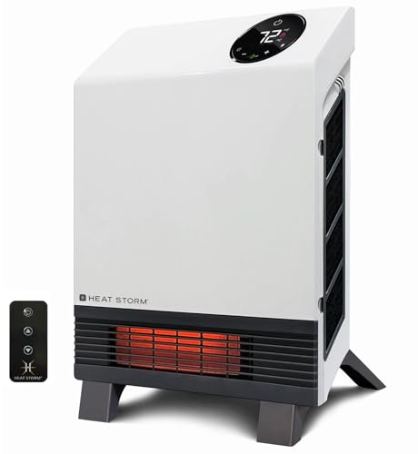 Heat Storm Wave Floor to Wall Infrared Space Heater with Attachable Feet, Remote Control, Built in Thermostat, 500-1000 Watts, 13x4x17 in, With Feet