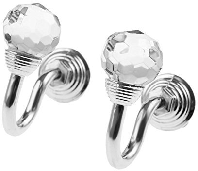 Hicello 2PCS Silver Round Head Crystal Glass Curtain Hold Back | Window Curtain Tieback Hooks Hanger Holder With Screws | Decorative Diamond Wall Hooks