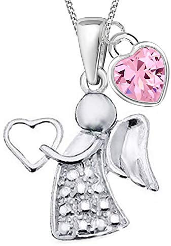 Herz Zirkonia Schutzengel Anhänger mit Kette 925 Echt Silber Kinder Mädchen Engel Taufe