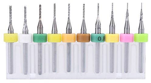 Carbide Micro Drill Bits, 10pcs PCB End Mill Engraving Bits Cutter 1/8 Shank 0.5/0.6/0.7/0.8/0.9/1.0/1.1/1.2/1.3/1.4mm for Milling Holes, Grooves, PCB Circuit Board, Plastic, Fiber, Wood,