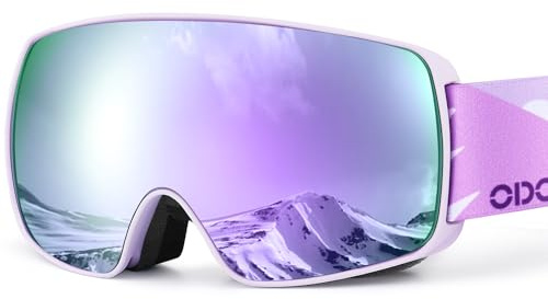 Odoland Kids Ski Goggles, Snowboard Goggles for Youth Skiing Age 8-16, Snow Goggles S2 Double Lens Anti-Fog UV400 Protection, White Frame Purple Lens vlt 20%