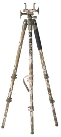 BOG DeathGrip Mossy Oak Bottomland Camo Tripod with Durable Aluminum Frame, Lightweight, Stable Design, Bubble Level, Adjustable Legs, and Hands-Free Operation for Hunting, Shooting, and Outdoors