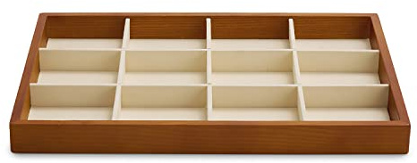 Oirlv 12 Grids Wooden Jewellery Storage Tray for Earring Ring | Stackable Jewellery Trays, Ideal for Storing Small Items of Jewellery, Made from High Quality Wood and Microfibre