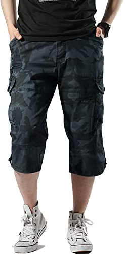 Misfuso Short Bermuda Homme Cargo, Taille Élastique, Pantalon Casual en Coton avec Ceinture Camouflage L
