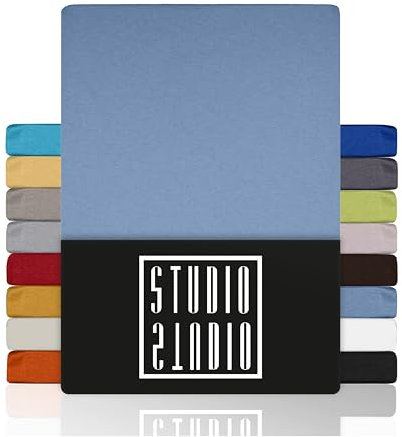 STUDIO Basic Spannbettlaken 100x200cm – Jersey-Spannbetttuch aus 100 % gekämmter Baumwolle – Mittelblau – Öko-Tex Zertifiziert, bügelfrei & elastisch – für Matratzen 15–25 cm