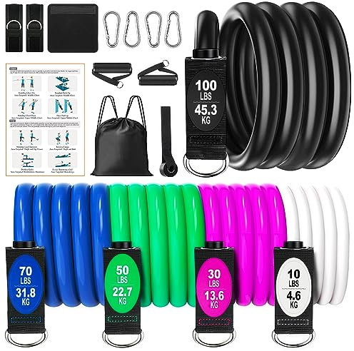 Homdat Resistance Bands Widerstandsbänder Set 260 lb/ 118kg, 5 Fitnessbänder für zuhause krafttraining, Trainingsbänder mit Griff Knöchelriemen, Smartworkout Pilates Physiotherapie Muskelaufbau Gym