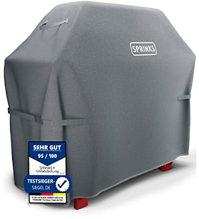 SPRINKS® Grillabdeckung WETTERFEST Grill Abdeckhaube Hochwertige Grill Abdeckung für Weber, Napoleon, Enders - EXTRA Griffen Gasgrill Oxford 600D Gewebe [147x61x122cm] - Grill Cover (Grau)