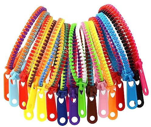 Set da 30 braccialetti con zip in colori misti - giocattoli sensoriali e antistress per bambini, braccialetti dell'amicizia alla moda - regalo perfetto per feste di compleanno di ragazzi e ragazze.