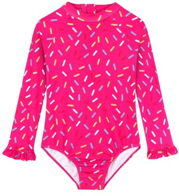 Alakuoti Long Sleeve One Piece Ruffle Swimsuit for Toddler Girls Baby Girl Rashguard Shirt with UPF 50+ Sun Protection Rosered