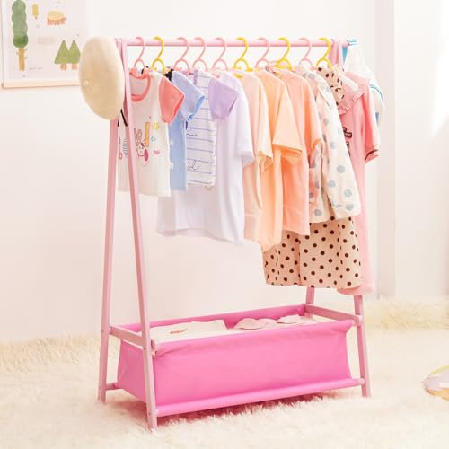 Yorbay Scaffale per Abbigliamento per Bambini con Contenitore, Scaffale per abiti, Scaffale per Indumenti per Bambini con aste per Appendere, Piccolo e Pieghevole, Bambù