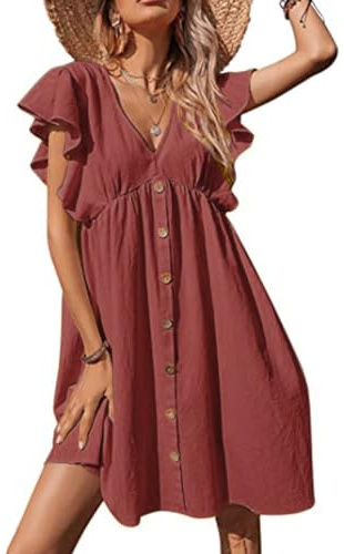 Robe Ete Femme Cotton en Line Mi Longue Femmes T-Shirt Robe de Travail Chic et Elegant Décontractée Robe Cotton en Line Col en V Ete Pas Cher Grande Taille Robe Rétro Maxi