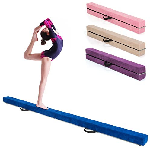 KOMFOTTEU Barra de Equilibrio Plegable de 210 cm, Viga de Equilibrio portátil con Asas de Transporte, Barra de Gimnasia Artistica para Niños, Carga de 70 kg (Azul)
