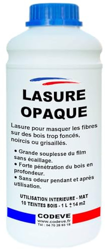 Lasure Opaque - Codeve Bois/Chêne moyen - 1L - Intérieur - Pour Masquer Les Veines D'un Bois Trop Foncé, Grisé, Noirci Ou Taché.