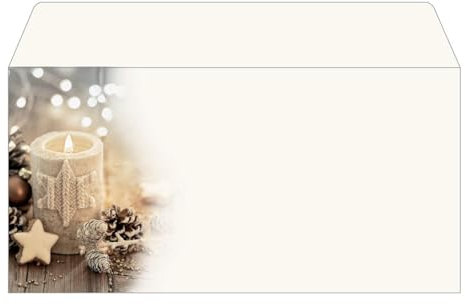 SIGEL DU450 Briefumschläge Weihnachten Beige Christmas Candle, gummiert, DIN lang, 25 Stück, aus nachhaltigem Papier
