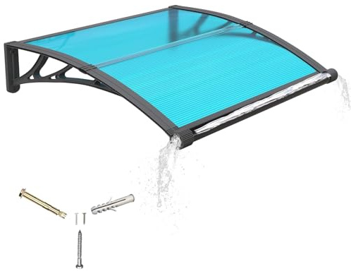 Door Canopy Outdoor Awning with Drainage,120x80 cm Polycarbonate Rain Shelter with ABS Brackets,Polycarbonate Sheet,UV,Snow Protection for Porch,Front Door, Patio, Window, Deck