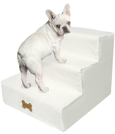 Nepfaivy Dog Steps Stairs for Bed - Non-Slip Pet Stairs for Small Dogs and Cats, 3-Steps Dog Ramp for Sofa with High Density Foam and Removable Cover, 45x40x34cm, Beige