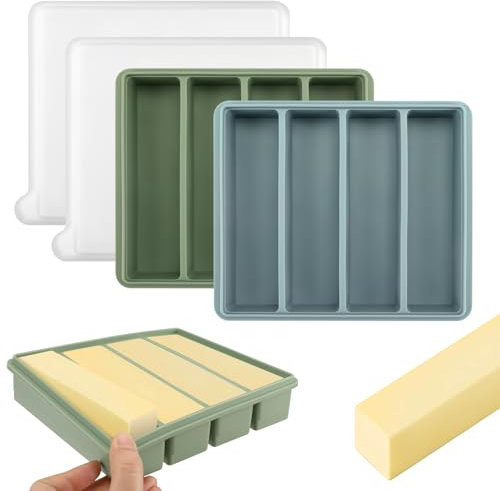 Silicone Butter Mold with Lid, Butter Mold for Homemade Butter, Non-Stick Tray Fits Standard Butter Stick Size, Large Cavity, Holds 8 Tablespoons, Stick Container for Energy Bar, Soap Bar, Pack of 2