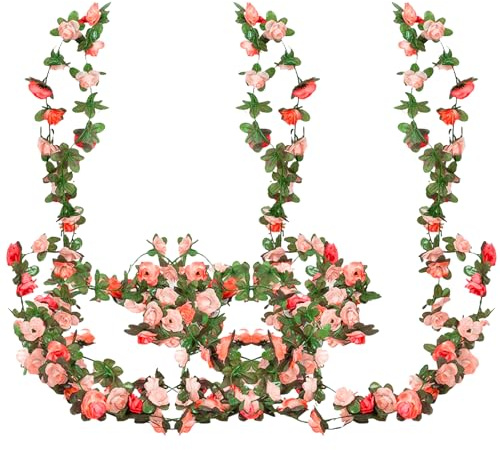 Blumengirlande 3 Stück Rosengirlande 2,45 Reis Simulierte Dekorative Rosen Blumengirlande Künstlich, Geeignet für Den Alltag, Hochzeiten, Partydekorationen Usw (Rot, Rosa)