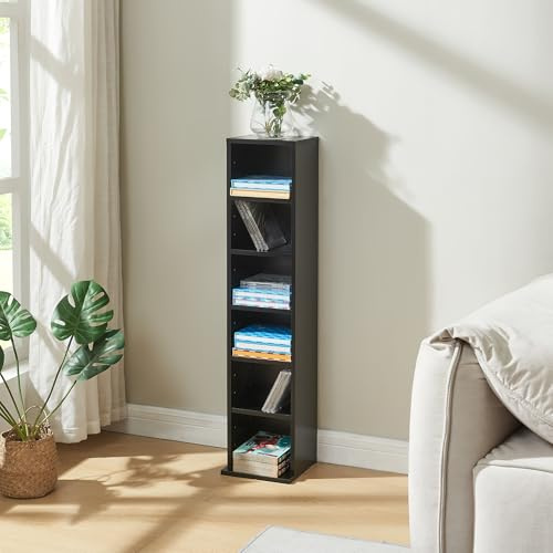 [en.casa] Scaffale a Colonna con 6 Scomparti per CD DVD e Oggetti Decorativi Mobile Salvaspazio con Ripiani Regolabili in Altezza 90 x 20 x 20 cm Nero