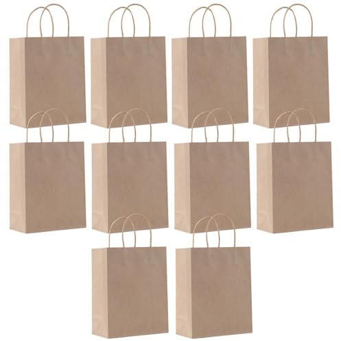 SHUBEIEUMI Paquete de 10 Bolsas de Regalo, Bolsas de Papel Kraft con Asas, 21 x 15 x 8 cm, Reutilizables Bolsas de Regalo para Embalaje Fiestas de Cumpleaños Bodas-Marrón