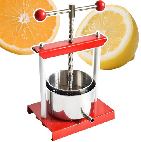 forplubossmmp Pressa Frutta Professionale Manico A T da 1,6 Galloni, Pressa Manuale in Acciaio Inox per Sidro, Tintura E Produzione Olio D'oliva, in Acciaio Inox per La Spremitura di Succhi