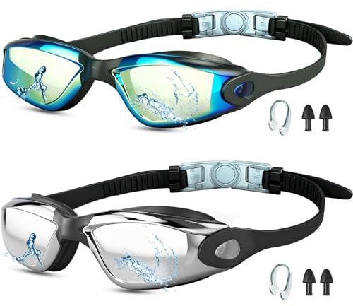 Moseem Swimming Goggles,2 Pack Goggles Kids 6-14 for Adult Men Women Youth, Swim Goggles with UV Protection,Anti-Fog,Clear Vision,No Leaking(B)
