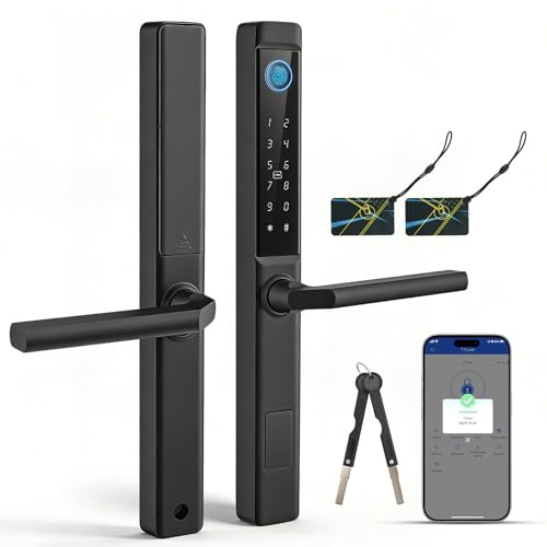 Cerradura inteligente de huella dactilar, cerradura de puerta inteligente con asa y teclado táctil, cerradura de huella dactilar semiconductor, RFID/APP/Código/Control remoto, para