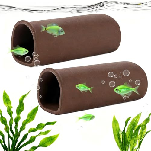 LIULINY 2 st keramiskt gömställe, 11 x 4 cm, zisha-lera, pescisgrotta, för kattfiske, för pescis, räkor, naturligt akvarium tillbehör