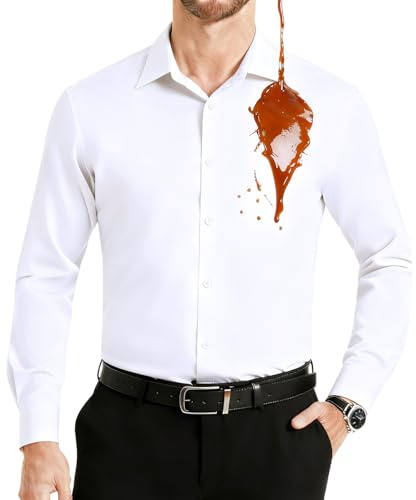 Casey Kevin Camisa Hombre Manga Larga Vestir Camisa Sin Plancha Repelente Al Agua Anti Transpirable Bambú Camisas Non Iron Traje Hombre