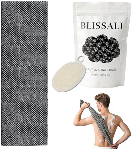 Lot de 2 serviettes de douche exfoliantes africaines avec éponge de douche en luffa