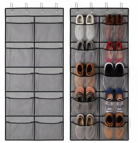 Hängförvaring, dörrskoförvaring, hängande med 10 fickor, 126 × 55 cm | Skoförvaring platsbesparande av fleece-tyg med 4 krokar, multifunktionell dörrorganisatör för skåp, sovrum, badrum