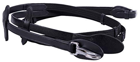 NETPROSHOP Gurtzügel Zügel mit Befestigungsclips und Lederstegen für Full oderPony ca. 2,2 m Schwarz, Groesse:Pony, Farbe:Schwarz