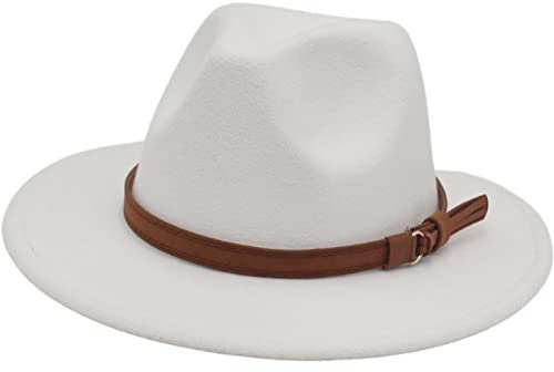 Faringoto Fedora Hut Damen Wollfilz Vintage Kirche Damen Hut Unisex breite Krempe, weiß, M