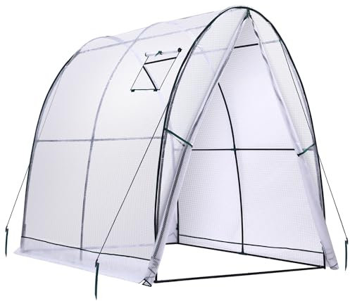 Ohuhu Gewächshaus Foliengewächshaus Tragbar Tomatenhaus Folientunnel, Robustes begehbares Gewächshaus mit Netzfenstern, langlebige Kunststoff-PE-Abdeckung für den Außenbereich 1,8x1,8x2 m Weiß