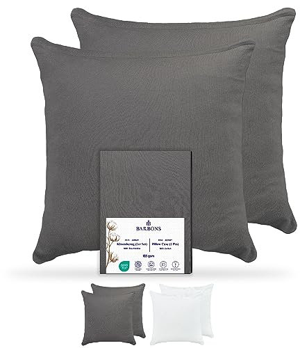 Barbons Kissenbezug 60x60 Anthrazit 2er Set – 165 g/m² Oeko-TEX Zertifiziert Kopfkissenbezug 100% Jersey Baumwolle weiche Kissenbezüge Kissenhülle mit Reißverschluss (60x60-Anthrazit)