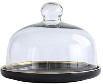 BURLOE Cloche à gâteau en céramique - Cloche à gâteau - Présentoir à gâteau en verre - Couvercle alimentaire pour mariage, anniversaire, fête, noir, taille M