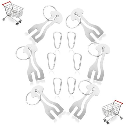 sylbx 6 Pezzi gettone carrello spesa,Pezzo per la spesa in acciaio inossidabile,Dispositivo di rimozione del carrello della spesa con portachiavi e moschettone per tutti i carrelli della spesa