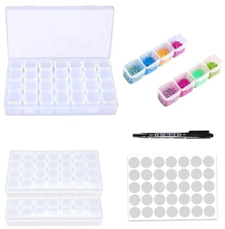 XoeLLe Diamond Painting Aufbewahrungsbox, 2 Pack 28 Fächer Diamond Painting Zubehör Boxen Sortierbox Diamond Organizer Aufbewahrung, Schmuck, Kleine Perlen, Ohrringe, Glitzer & Stickerei