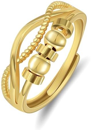 Yifnny Anneau Spinner, Bagues réglables pour dames Anneau à perles tournantes Bague de couleur or Bagues personnalisées en zircon cubique Bijoux pour femmes Cadeau d'anniversaire (Style 1 or)