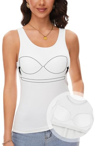 ANYFITTING Tank Top med inbyggd BH-kupa för kvinnor ledig bred rem ärmlöst lager linne yoga toppar sommar kamouflage S-3XL
