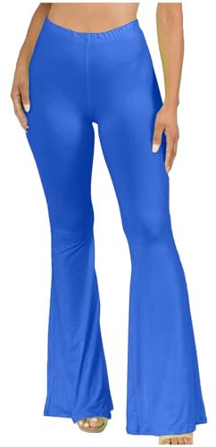 HUOQI Flare-Leggings für Damen, Retro-Hippie-Stil, hohe Taille, weites Bein mit Taschen, lange Flare-Hose, hoch taillierte Yoga-Hose Protektoren Hose Damen (Blue, S)