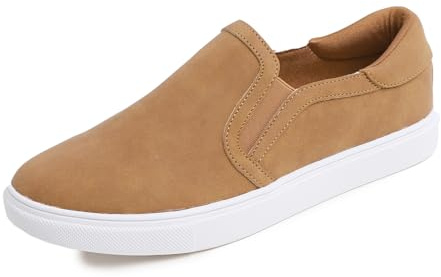 Feversole Women's Fashion Slip-on Sneaker Casual Flat Loafers,Baskets à Enfiler à la Mode pour Femmes Mocassins Plats décontractés Cuir végétal Nubuck Camel Taille 40