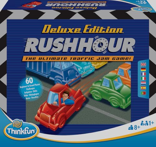 ThinkFun 76617 - Rush Hour - Det berömda trafikstockningsspelet i deluxe-utgåvan med fordon i metallutseende, logikspel för vuxna och barn från 8 år och uppåt
