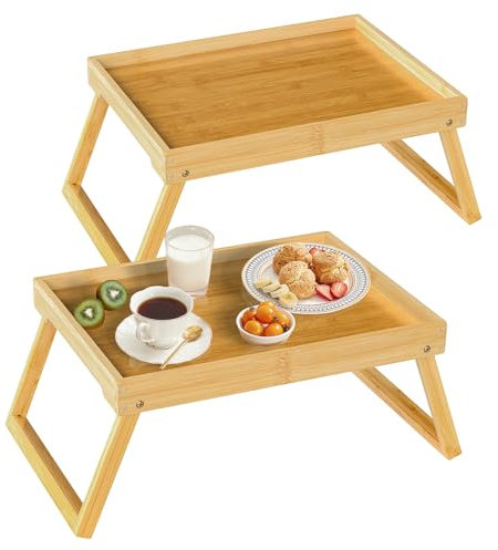 Vassoio da letto con gambe pieghevoli, vassoio in bambù per la colazione a letto per mangiare, tavolo TV, snack, cibo, cena, laptop, vassoio per computer, mangiare, vassoio da portata, beige,