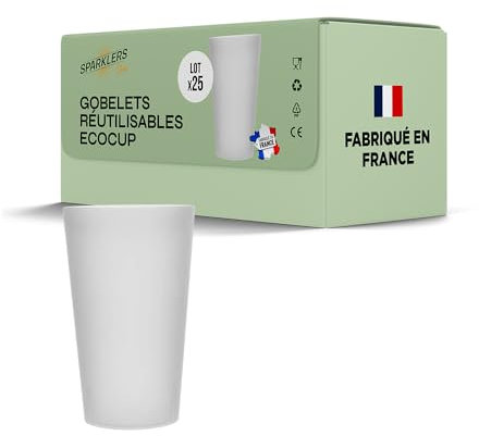 SPARKLERS CLUB Lot de Gobelets Réutilisables Givré ECOCUP 30cl -150 Lavages au Lave Vaisselle - Verre Bière Réutilisable en Polypropylène - Gobelet Eco Cup pour tout évènement (25, 50cl)