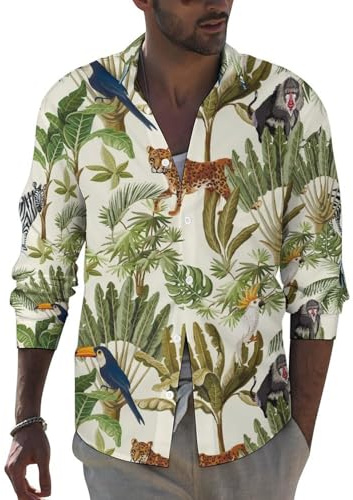 Camicie a maniche lunghe da uomo - Animali della giungla Slim Fit Button Up Camicia Uomo Abbigliamento Casual, Modello 10, L
