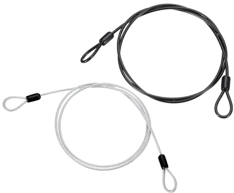 PATIKIL 3/16 tum dia vinylbelagd rostfritt stål kabel med öglor, 122 cm (48 tum) flexibel vajer säkerhetskedja snodd lås för utomhusscenbelysning bagagelås, svart/transparent