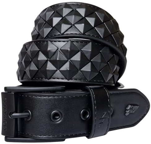 Lowlife of London Belts - Cinturón blindado de cuero con remaches de 3 filas, cinturón de pirámide punk gótico y rock, remache de metal de tres filas para hombres y mujeres