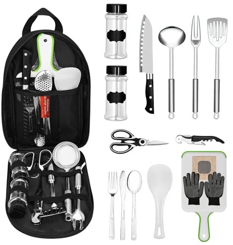 Ensemble D'Ustensiles Cuisine De Camping, Ustensiles de Cuisine et de Grillades Portables pour Cuisine de Camping, AdaptéS aux Voyages, Pique-Niques, Camping, Barbecue, Fête (16 Pièces)